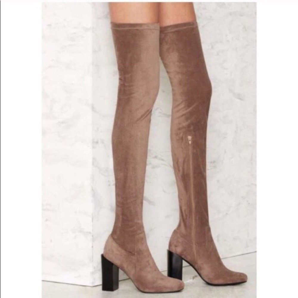 Jeffrey Campbell Perouze Brown Mocha Suede Thigh High Heel Boots US 8